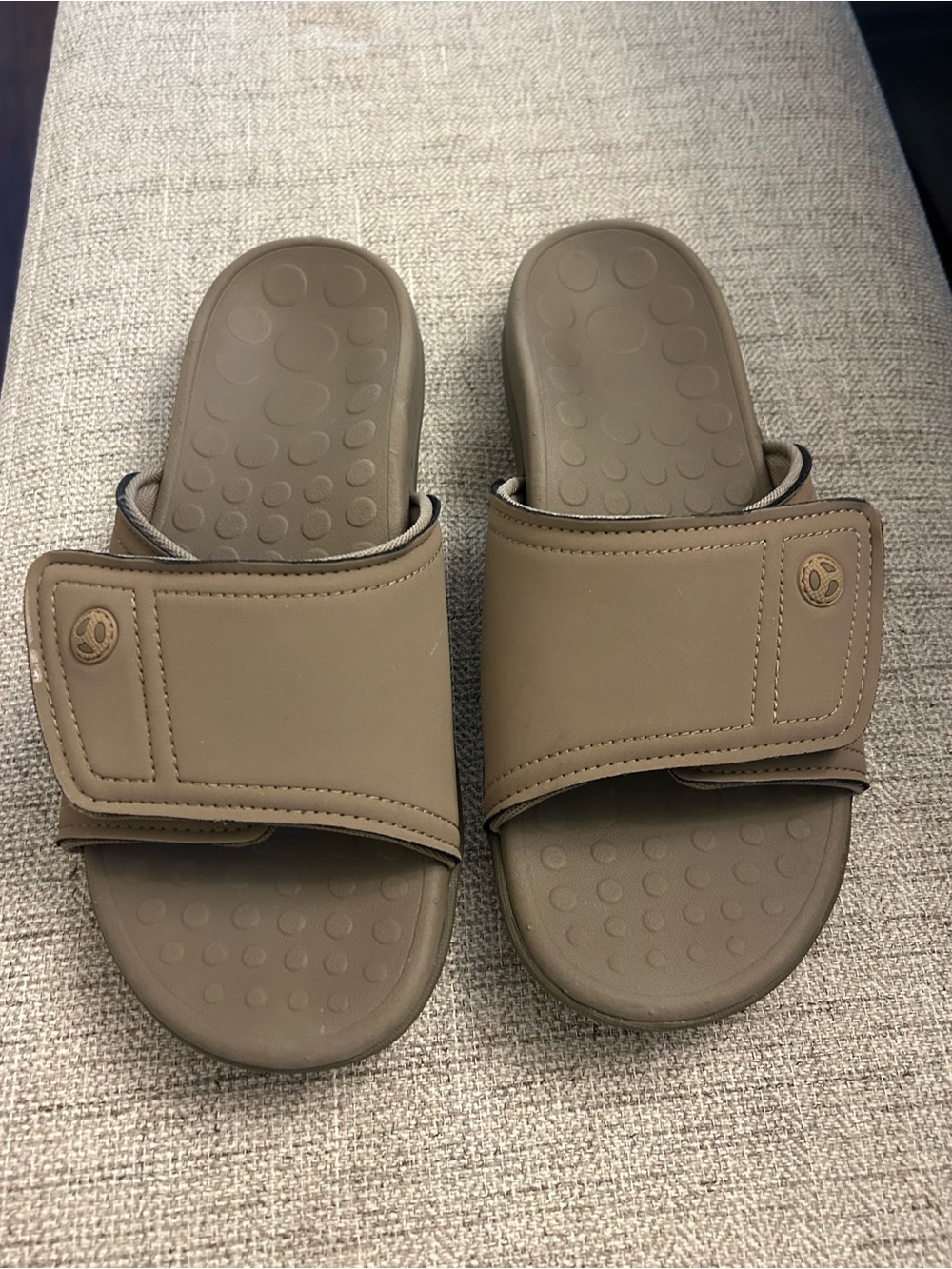 Vionic Adjustable Slide Sandals in Taupe